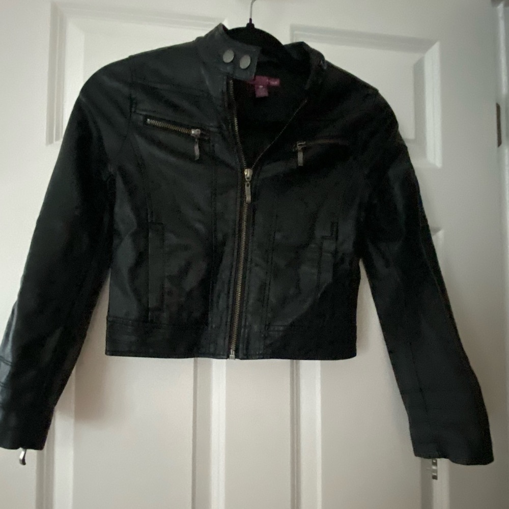 Girls Aqua Faux/Vegan Leather Jacket Size Small
